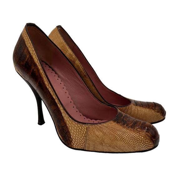 BCBGMaxAzria Brown Alligator Round Toe Heels Pumps Size 6.5 - Picture 1 of 8